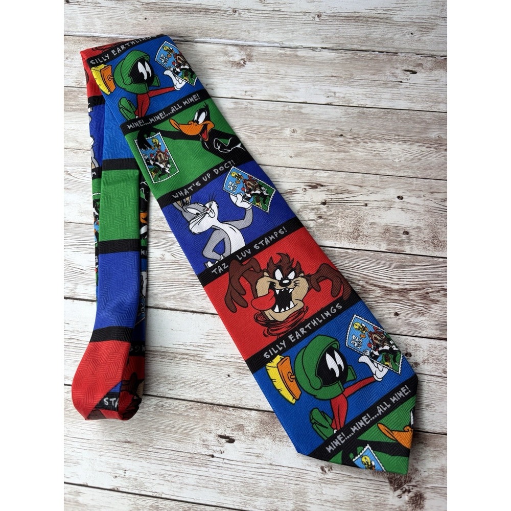 Vintage 1997 Looney Tunes Stamp Collection Men's Neck Tie - Picture 1 of 6